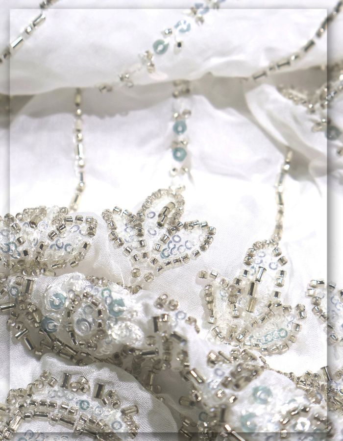 White Organza Bridal Lehenga Embroidery Fabric - 13331