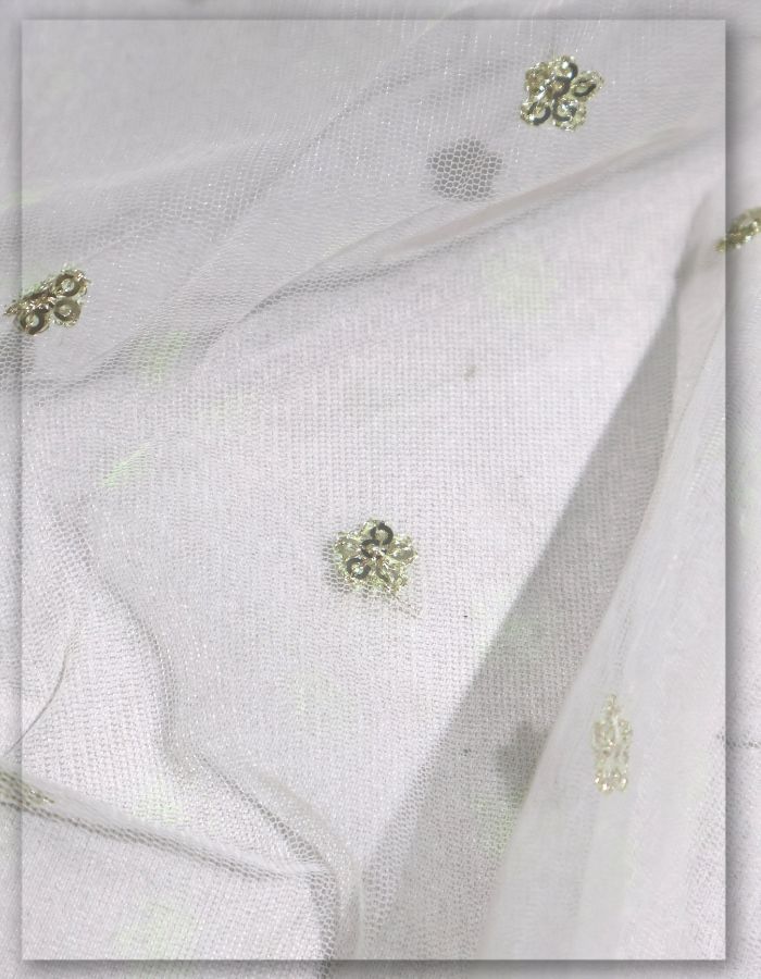 Luxury Sequins Motif Embroidered Net Fabric -13453