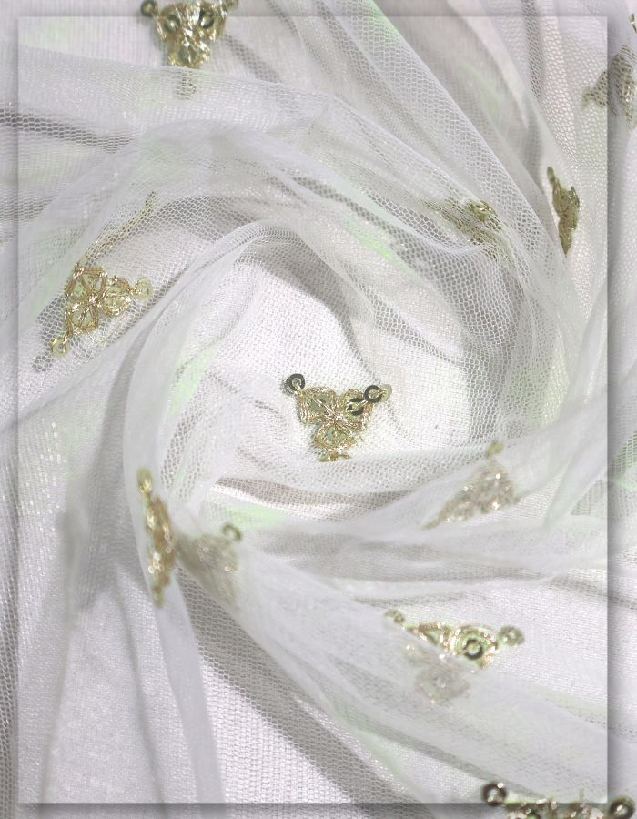 Dyeable Nylon Net Fabric with Manikchand WD Zari Sequin Butti  - 13469