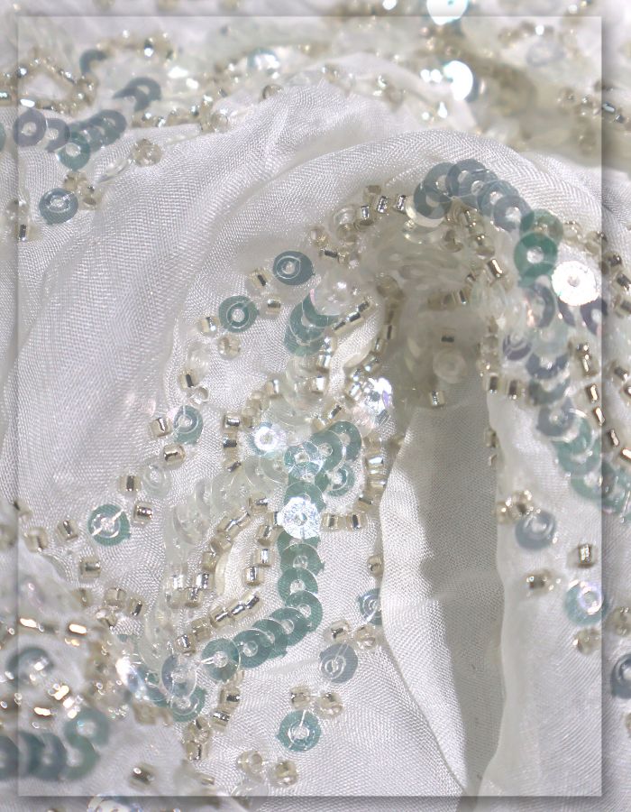 Organza Beaded Dupatta Fabric For Bridal Wear - 13645