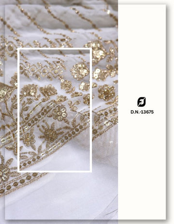 Georgette Daman Embroidery Fabric for Bridal Lehenga - 13675