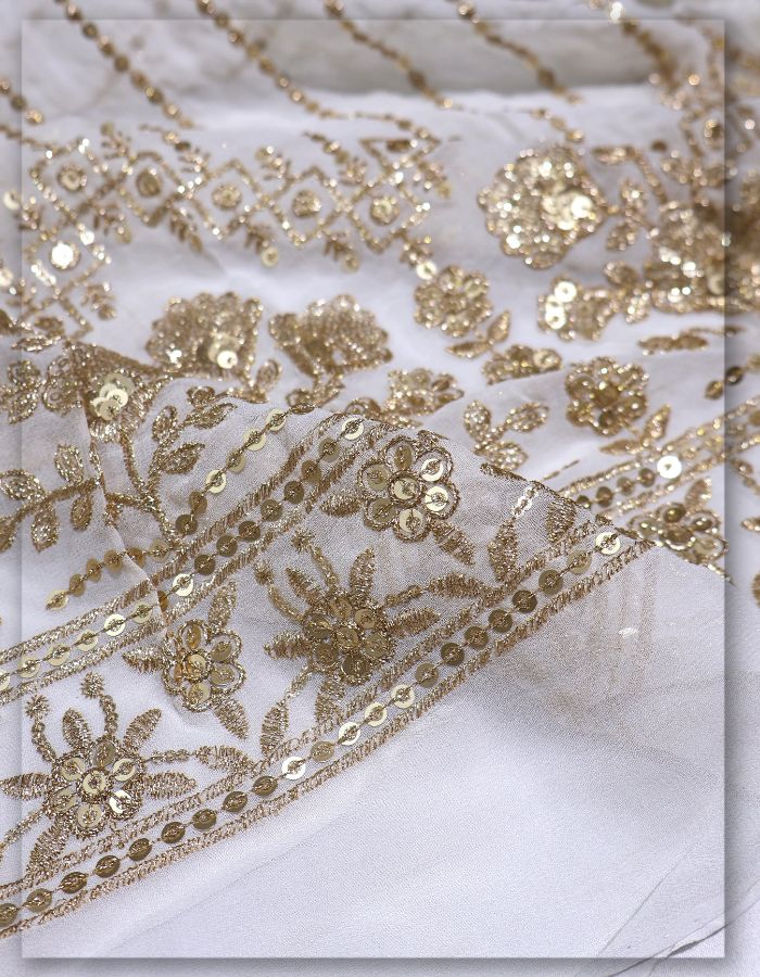 Georgette Daman Embroidery Fabric for Bridal Lehenga - 13675