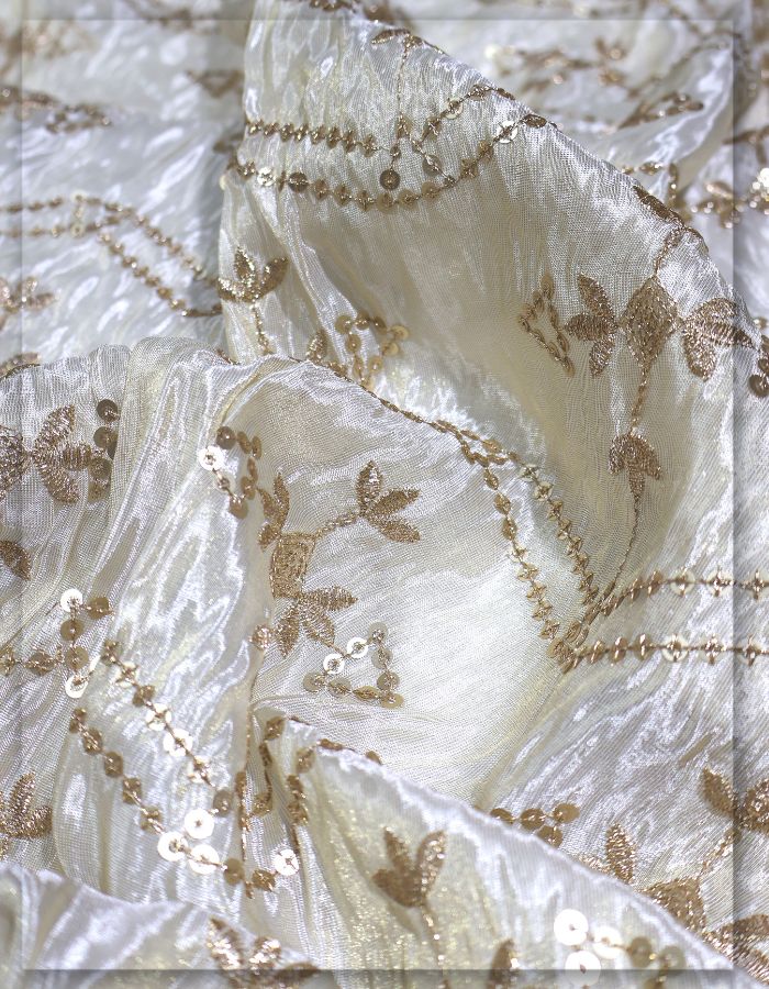 Gold Tissue Geometrical Sequins Embroidery Fabric - 13709