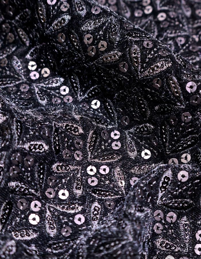 Black Velvet Embroidery Fabric for Wedding Sherwani - 13734