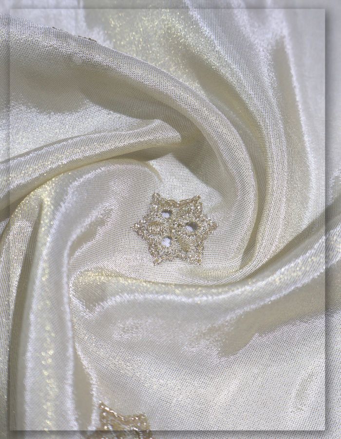 Dyeable Viscose Tissue Gold Fabric with 225 Zari Sequin Butta - 14011