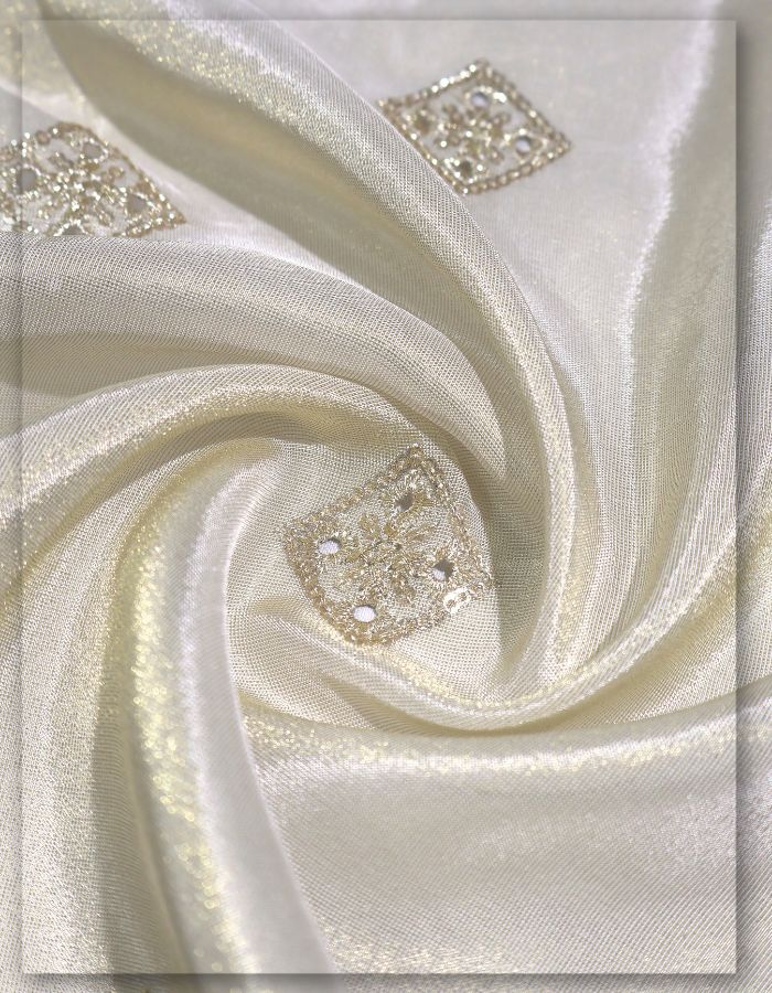 Dyeable Tissue Gold Viscose Fabric with 225 Zari Butta - 14012