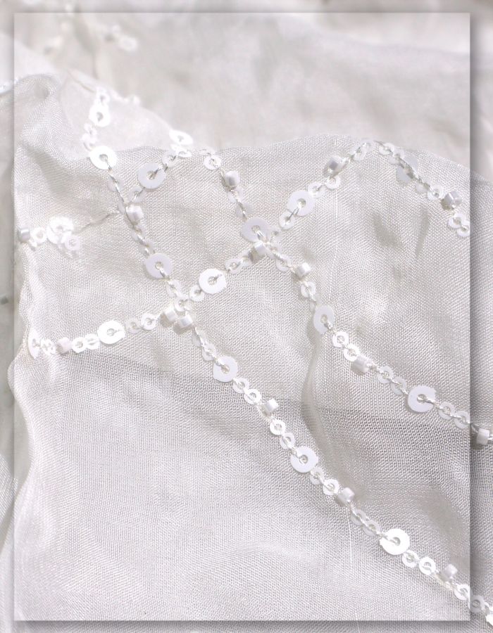 Sequins motif embroidered tulle fabric luxury style