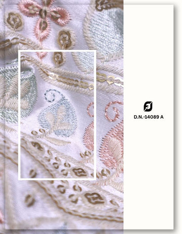 Pastel Malai Satin Embroidery Fabric for Sherwani Bulk - 14089 A