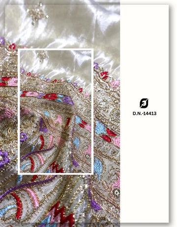 Bridal Multicolor Ornamental Embroidered Tissue Lehenga Fabric - 14413