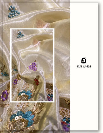 Designer Floral Sequin Embroidered Tissue Lehenga Fabric - 14414
