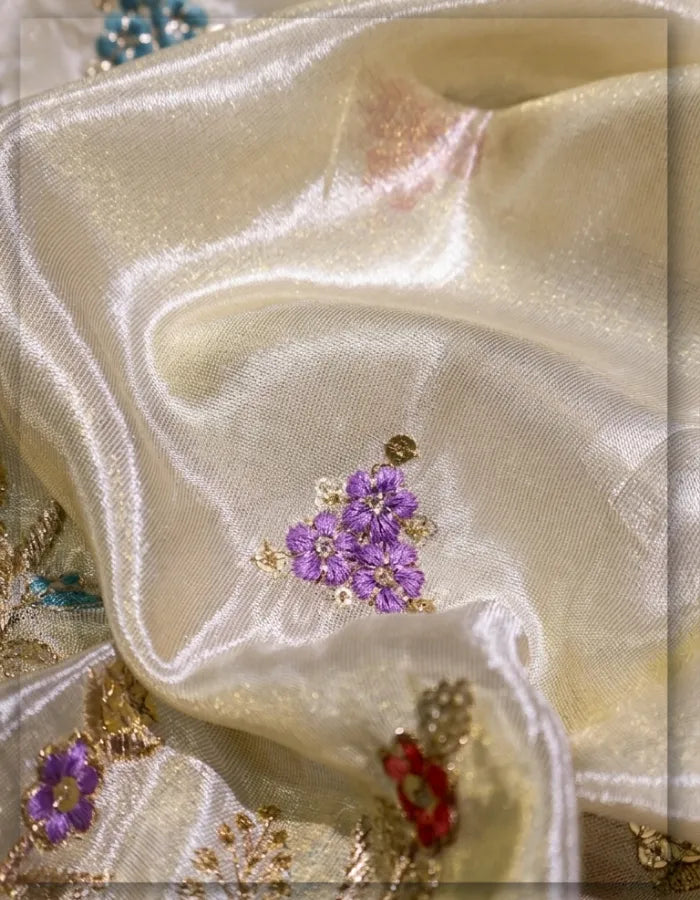 Designer Floral Sequin Embroidered Tissue Lehenga Fabric - 14414