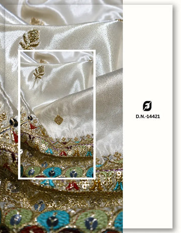 Wedding Geometric Multicolor Embroidered Tissue Lehenga Fabric - 14421