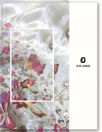 Bridal Floral Sequin Embroidered Tissue Lehenga Fabric -14422