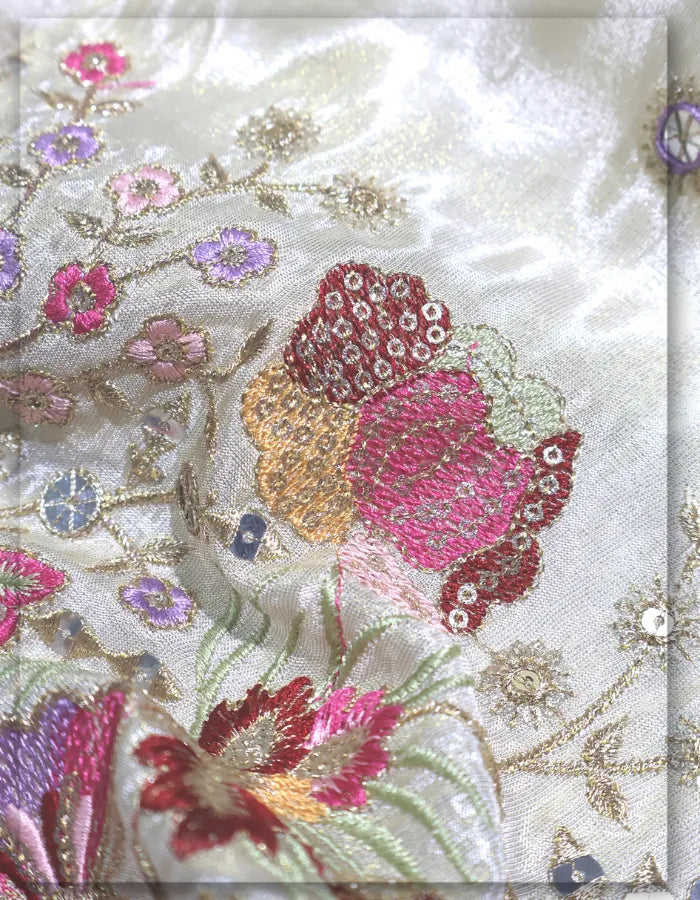 Bridal Floral Sequin Embroidered Tissue Lehenga Fabric -14422