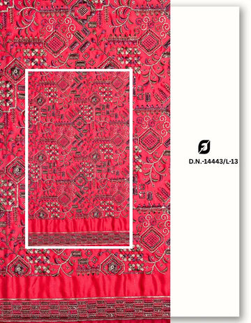 Red Designer Men's Sherwani Fabric in Linen Satin