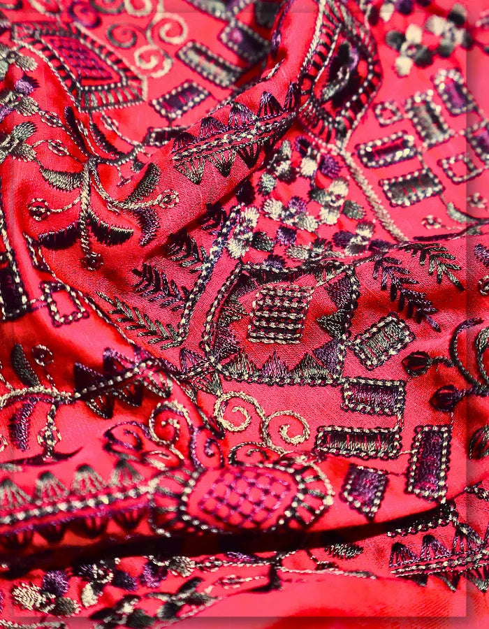 Red Designer Men's Sherwani Fabric in Linen Satin