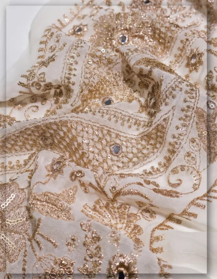 Bridal Paisley Floral Embroidered Georgette Lehenga Fabric - 14676