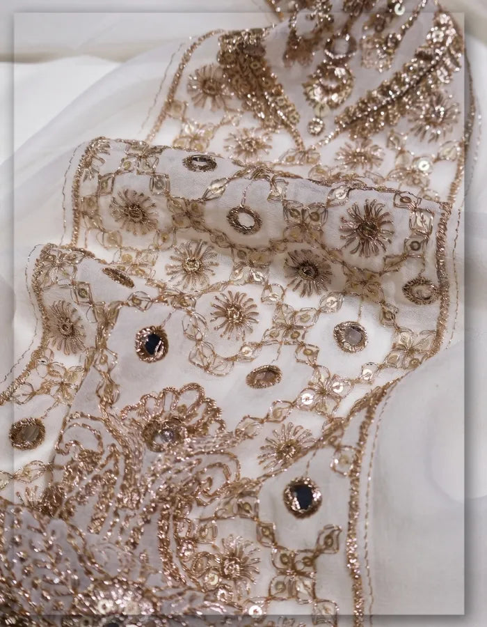 Bridal Ornate Medallion Embroidered Georgette Lehenga Fabric - 14677