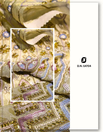 Tissue Gold Bridal Lehenga Embroidery Fabric - 14704