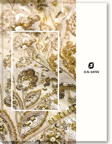 Gold Beaded Embroidered Tissue Silk Lehenga Fabric - 14705