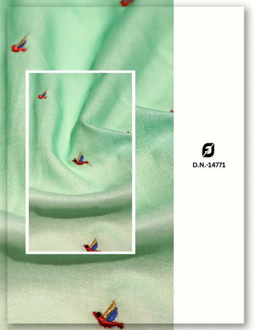 Designer Bird Motif Embroidered Linen Fabric