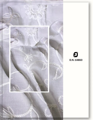 White Ivory Embroidery Floral Cotton Veil Lace Fabric - 14860