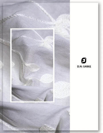 White Ivory Cotton Embroidery Flower Lace Fabric - 14861