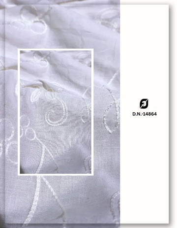 White Cotton Veil Lace Embroidery Fabric - 14864