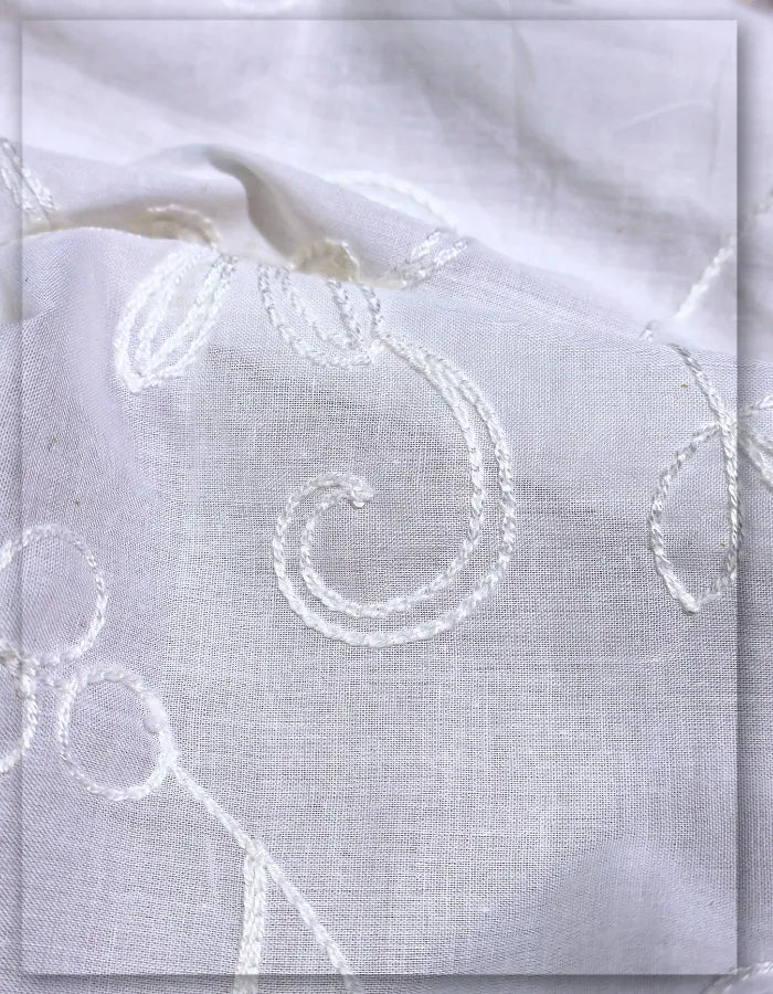 White Cotton Veil Lace Embroidery Fabric - 14864