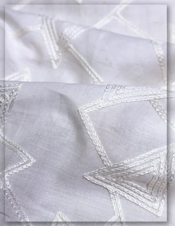 White Cambric Cotton Veil Lace Embroidery Fabric - 14865