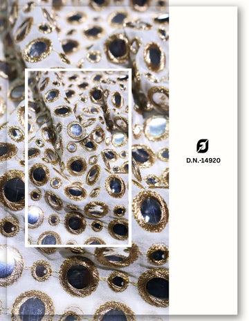 Allover Mirror Work Embroidery Fabric for Bridalwear - 14920