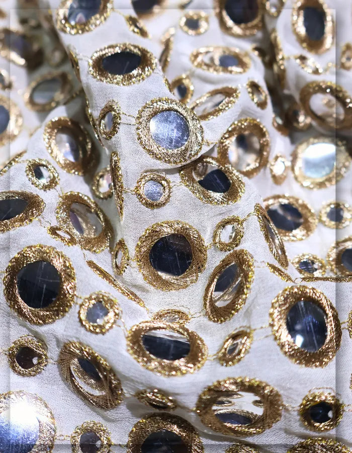 Allover Mirror Work Embroidery Fabric for Bridalwear - 14920