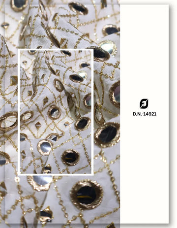 Tissue Gold Allover Mirror Work Embroidery Fabric - 14921
