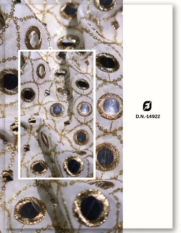 Allover Tissue Gold Mirror Work Embroidery Fabric - 14922