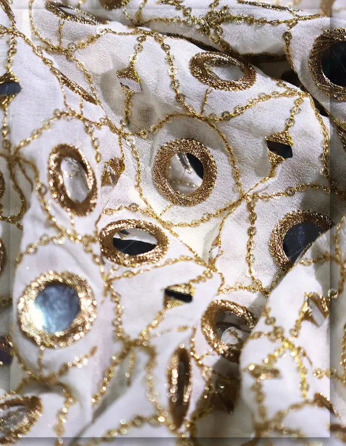 Allover Tissue Gold Mirror Work Embroidery Fabric - 14922