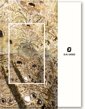 Tissue Gold Mirror Work Lehenga Fabric - 14923