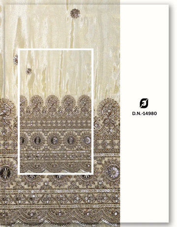 Designer Lehenga Zari Mirror Scallop Work Tissue Fabric