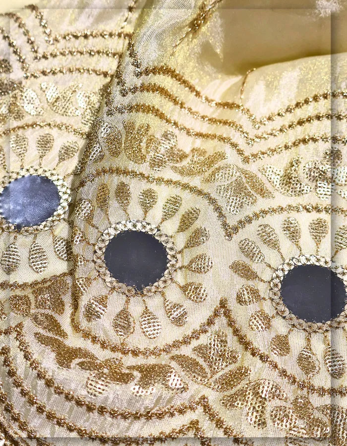 Tissue Lehenga Zari Mirror Scallop Work Fabric