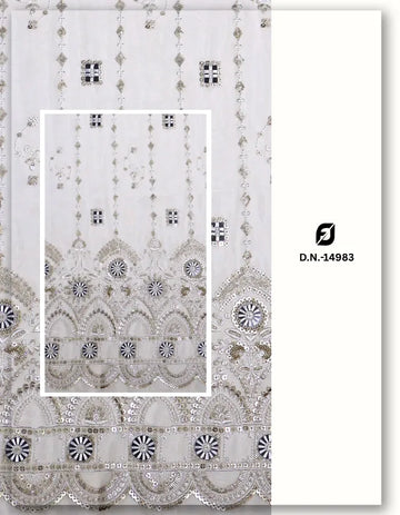 Ivory Embroidered Georgette Lehenga Fabric with Scallop Work