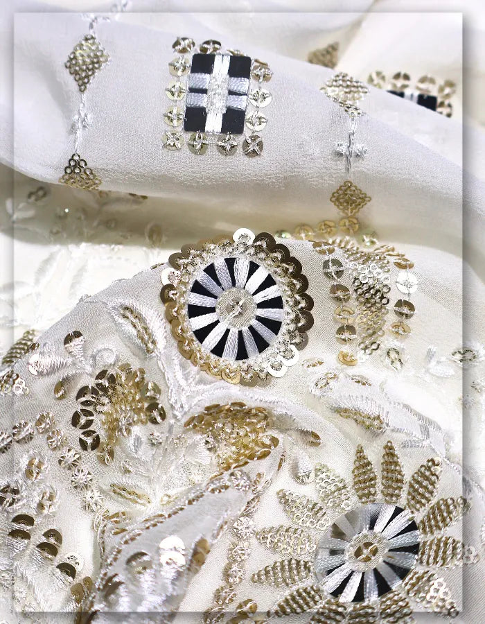 Ivory Embroidered Georgette Lehenga Fabric with Scallop Work