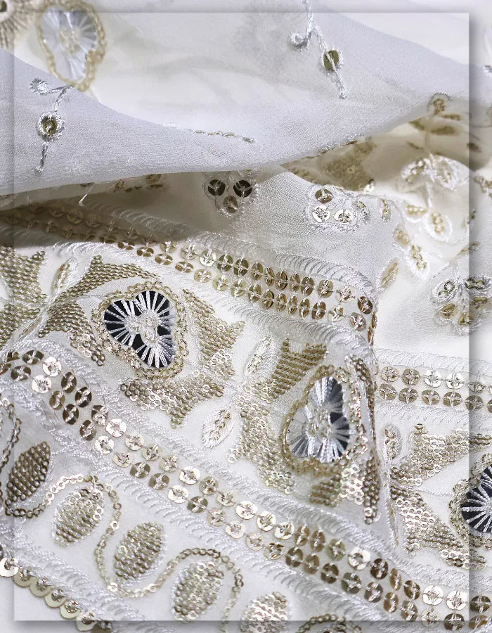 Ivory Georgette Lehenga Embroidery Fabric