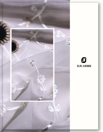 White Thread Veil Mirror Lace Embroidery Fabric - 14985