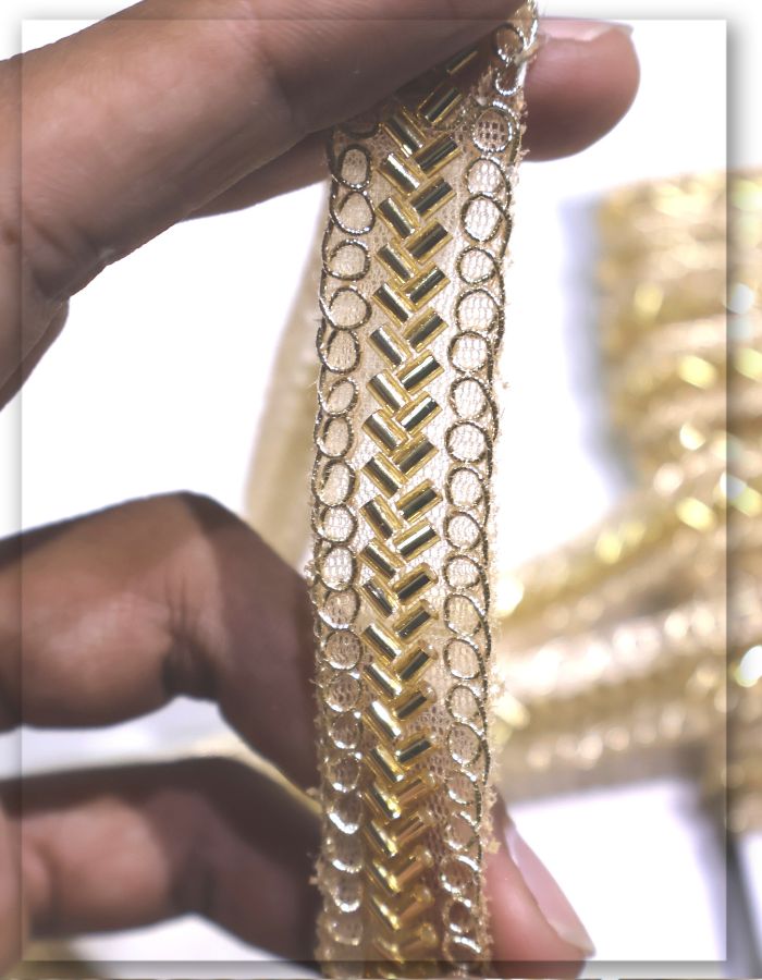 Gold Beaded & Cording Embroidered Trim Lace 9 Mtr - 15186