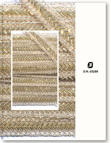 Gold Beaded & Cording Embroidered Trim Lace 9 Mtr - 15186