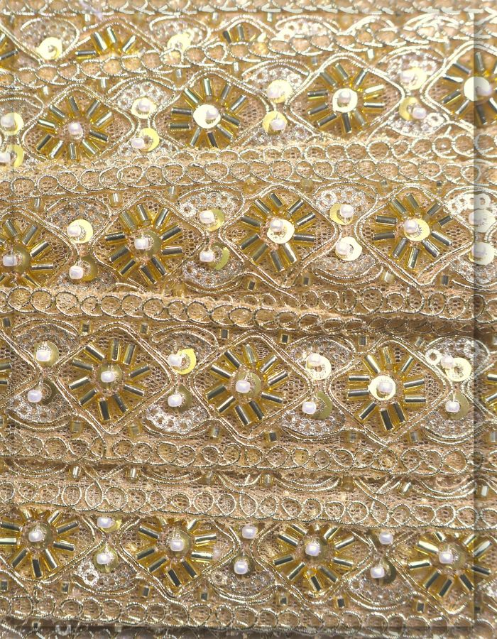 Gold Beads Pearls Sequins & Cording Trim Lace 9 Mtr - 15187