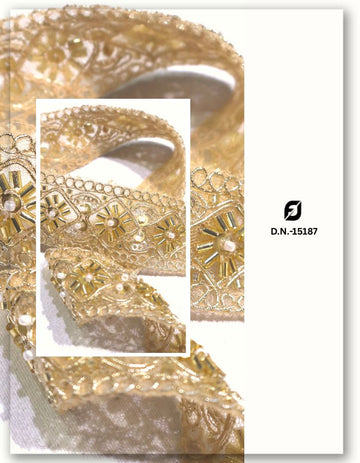Gold Beads Pearls Sequins & Cording Trim Lace 9 Mtr - 15187