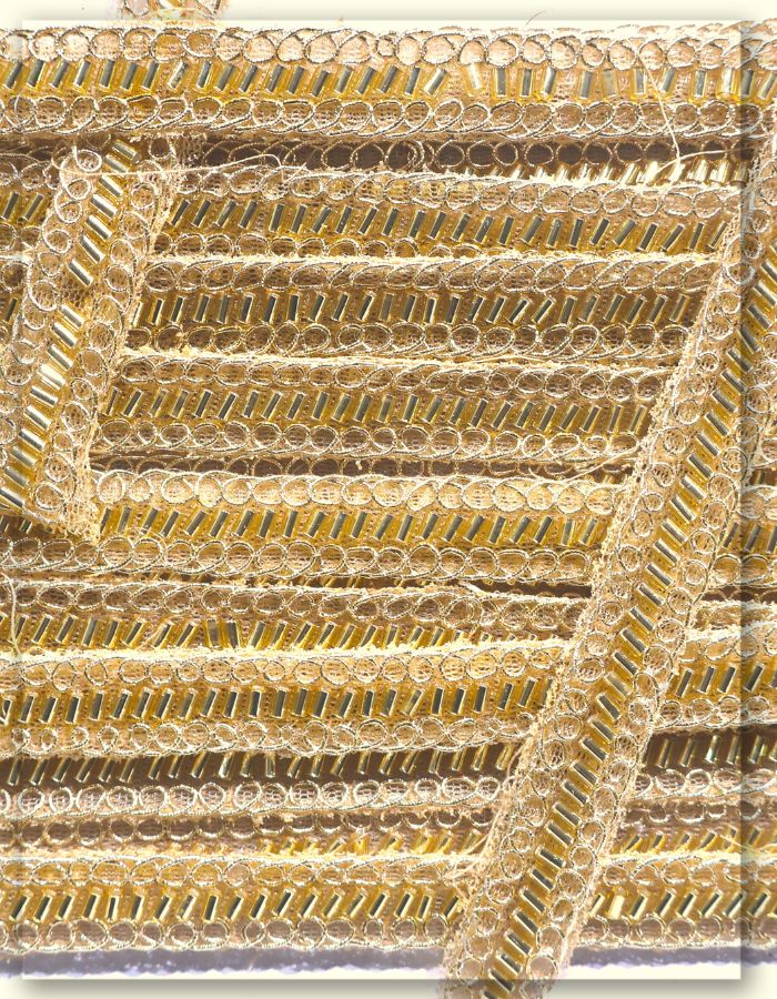 Gold Beaded & Cording Embroidered Border Lace 9 Mtr - 15188