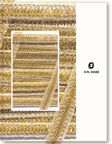 Gold Beaded & Cording Embroidered Border Lace 9 Mtr - 15188