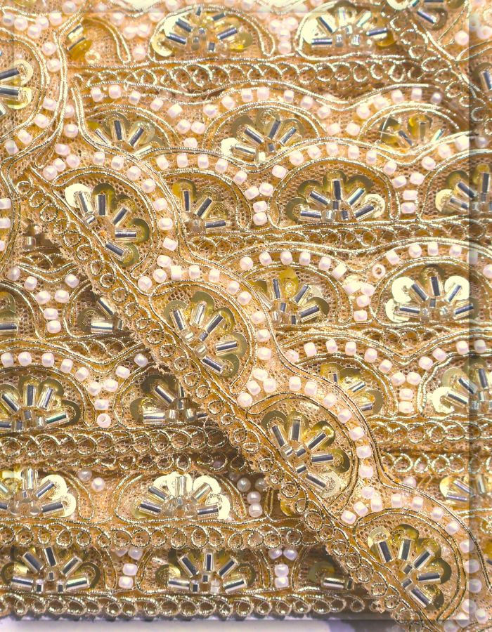 Gold Beaded & Cording Scallop Trim Lace 9 Mtr - 15189