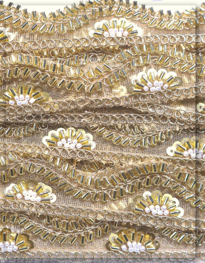Gold Beaded Sequins & Cording Scallop Lace 9 Mtr - 15190